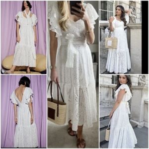 ZARA Cottagecore Embroidered eyelet midi dress size XS